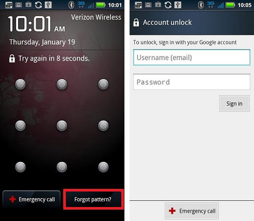unlock pattern lock with gmail