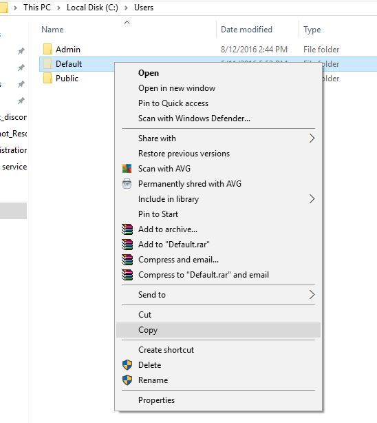 how to restore user default folder