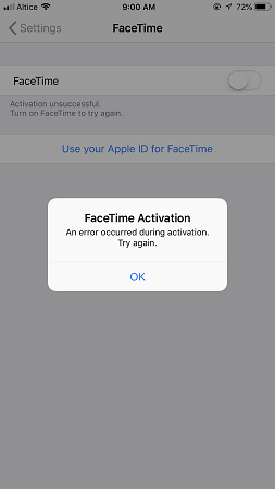 facetime login errors