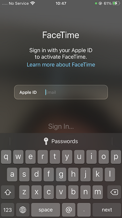 apple id login clouded out in facetime