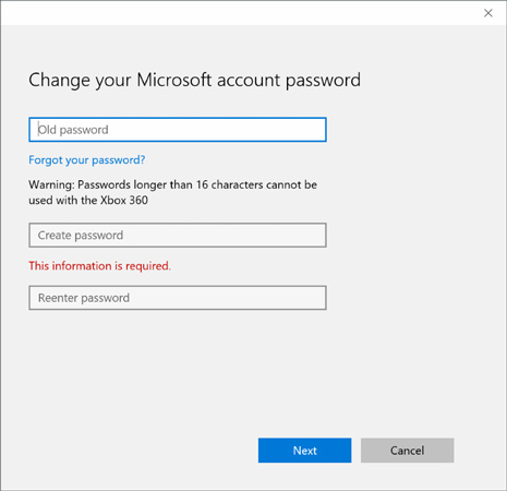 how to change my microsoft account password