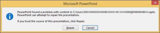 Powerpoint found a problem with content in ошибка