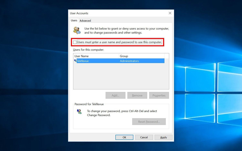 windows 10 remove password from lock screen
