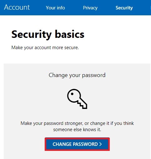 windows 10 microsoft account change password