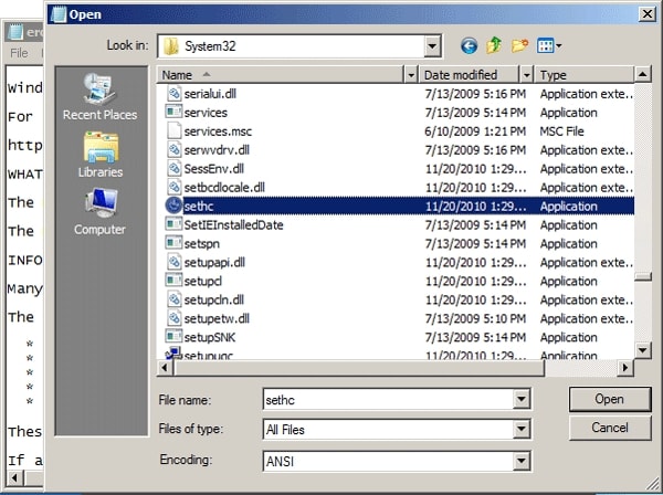 Нет файла sethc exe windows 7
