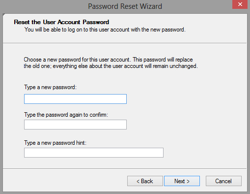 forgotten password wizard not popping up