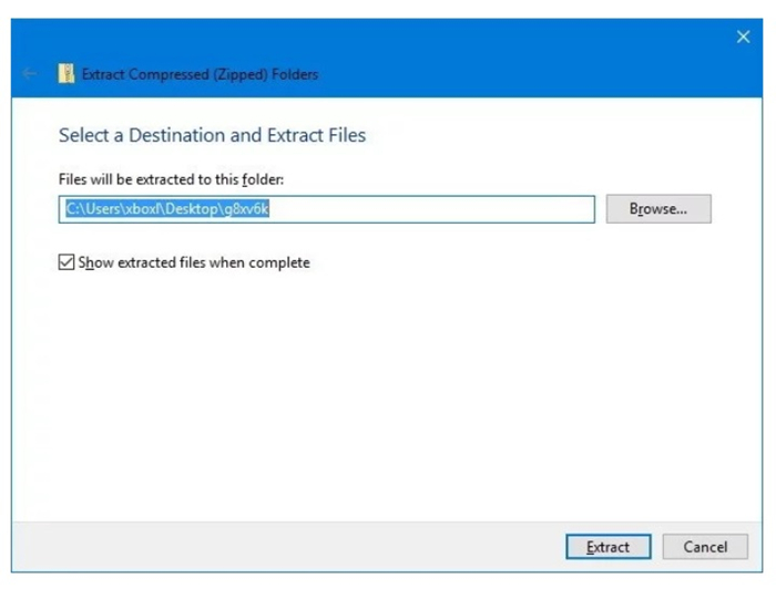 Complete extracting. Destination select.